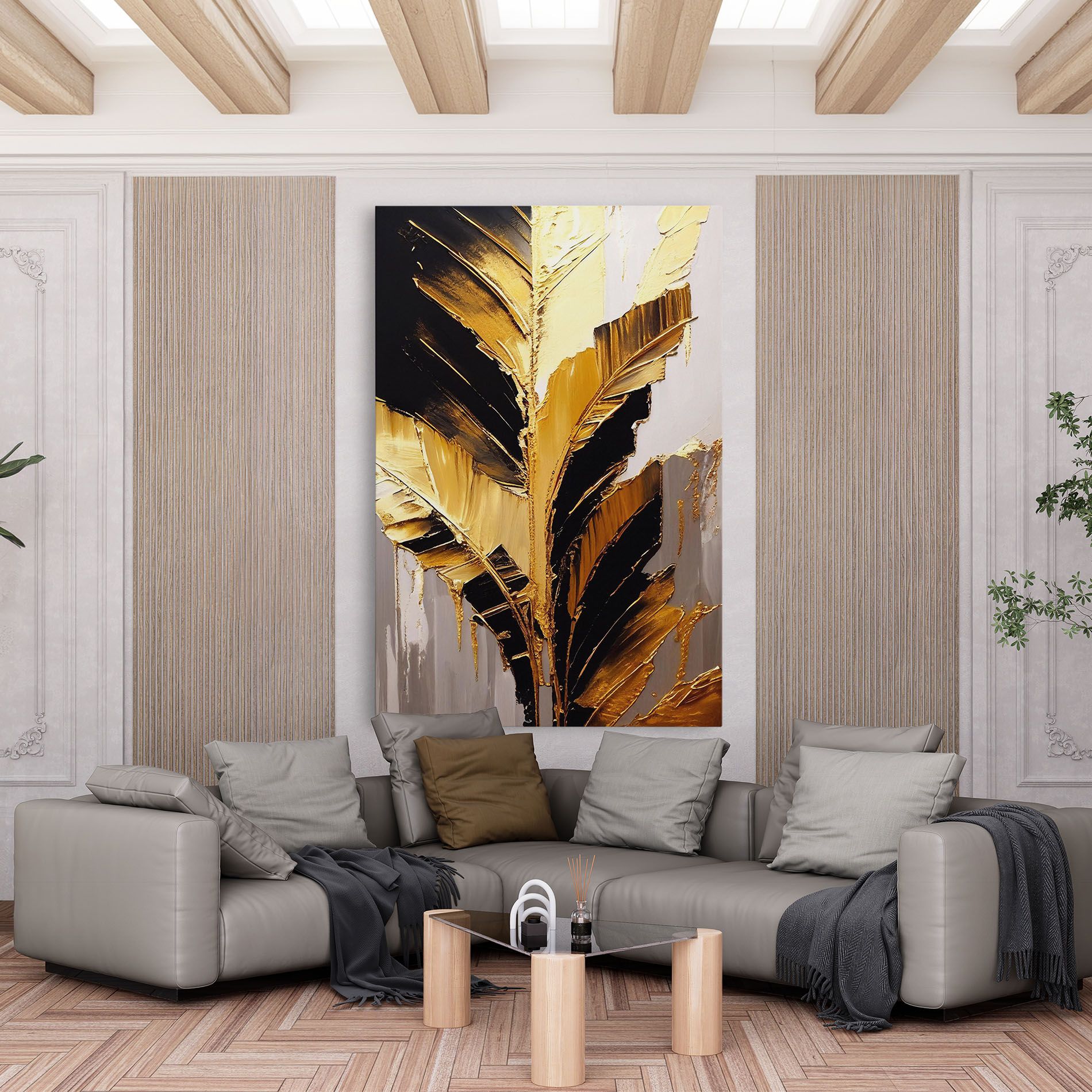 Tablou Canvas Balck With Gold Leafs
