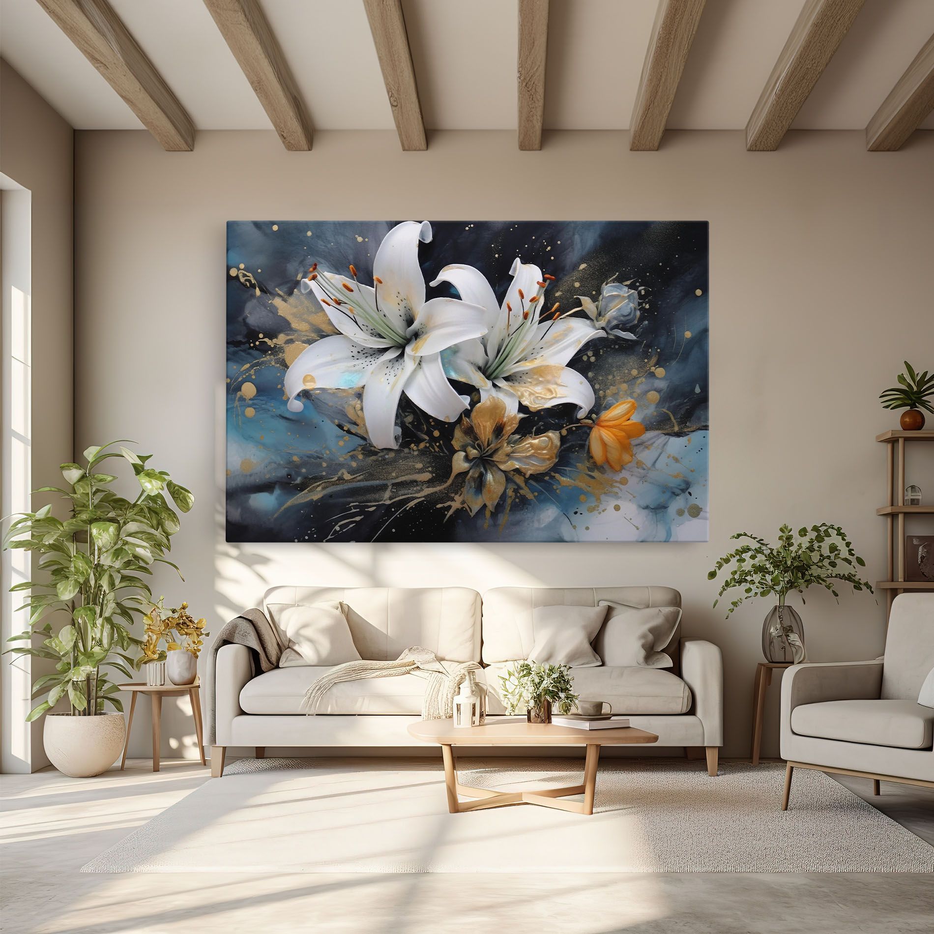 Tablou Canvas Lily On Blue Painting