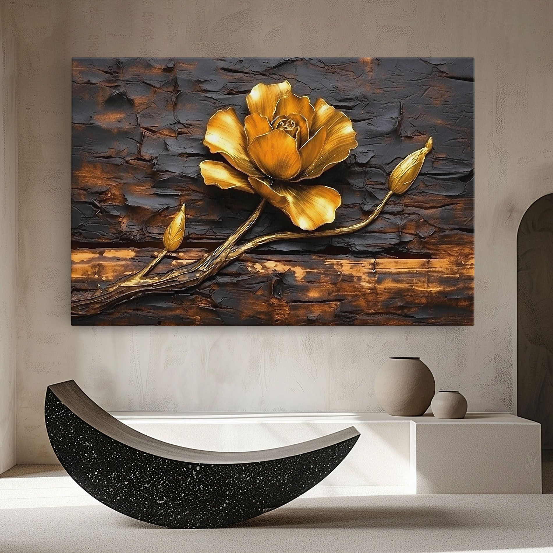Tablou Canvas Golden Rose On Wood